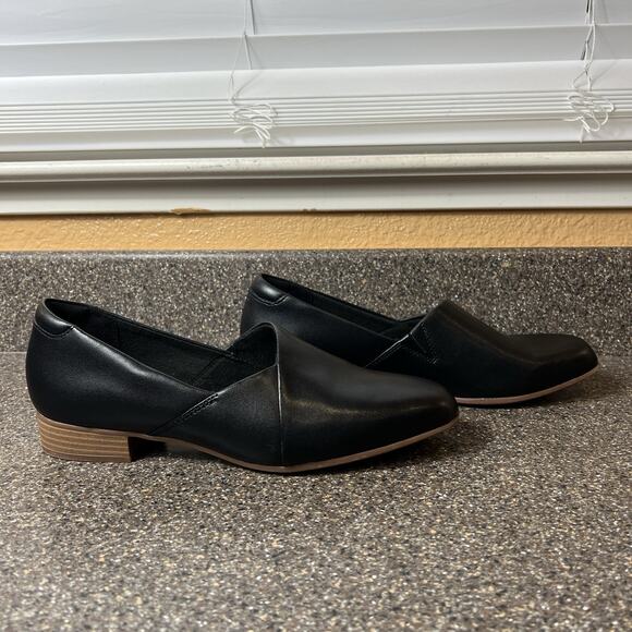 Clarks Colllection Womens 10M Comfort Casual Classic Black Leather Slip On Flats - Picture 5 of 11
